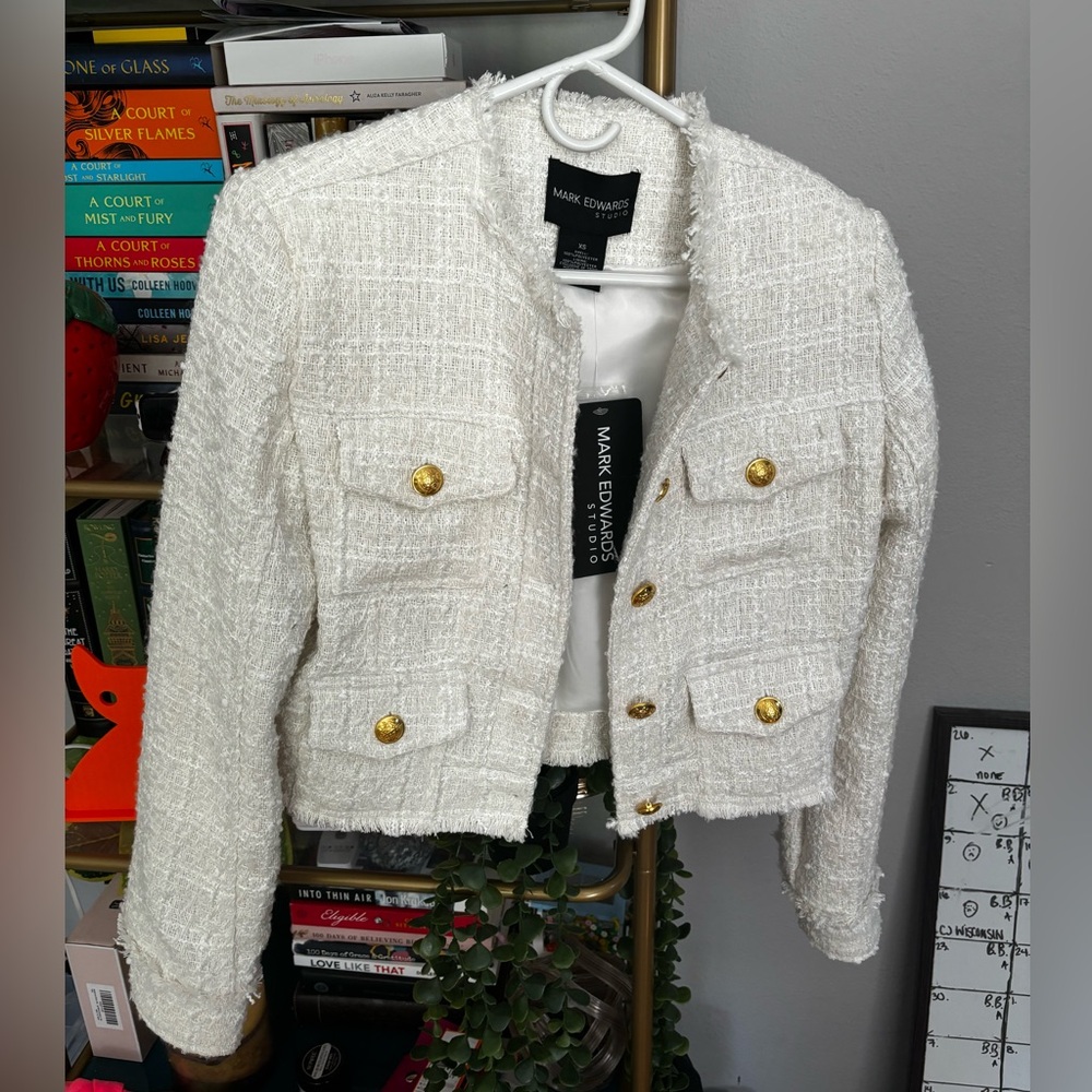 Women's White Blazer with Gold Accents